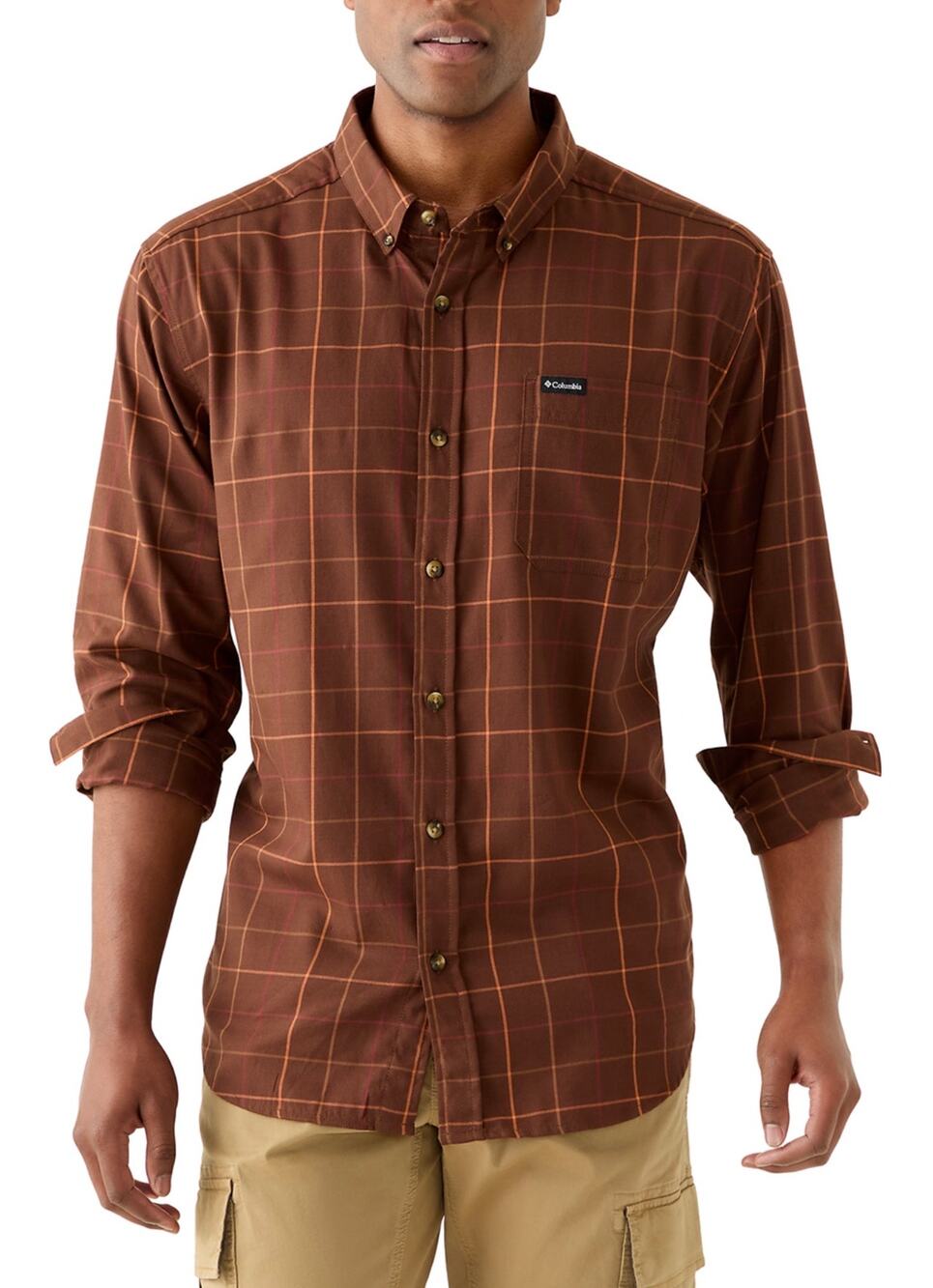 Columbia Men's Rapid Rivers II Long Sleeve Button Down Shirt in Tobacco Brown L